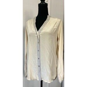 Zoe & Sam Womens Top S Silk Blouse V-neck Long Sleeve Button‎ up Tunic